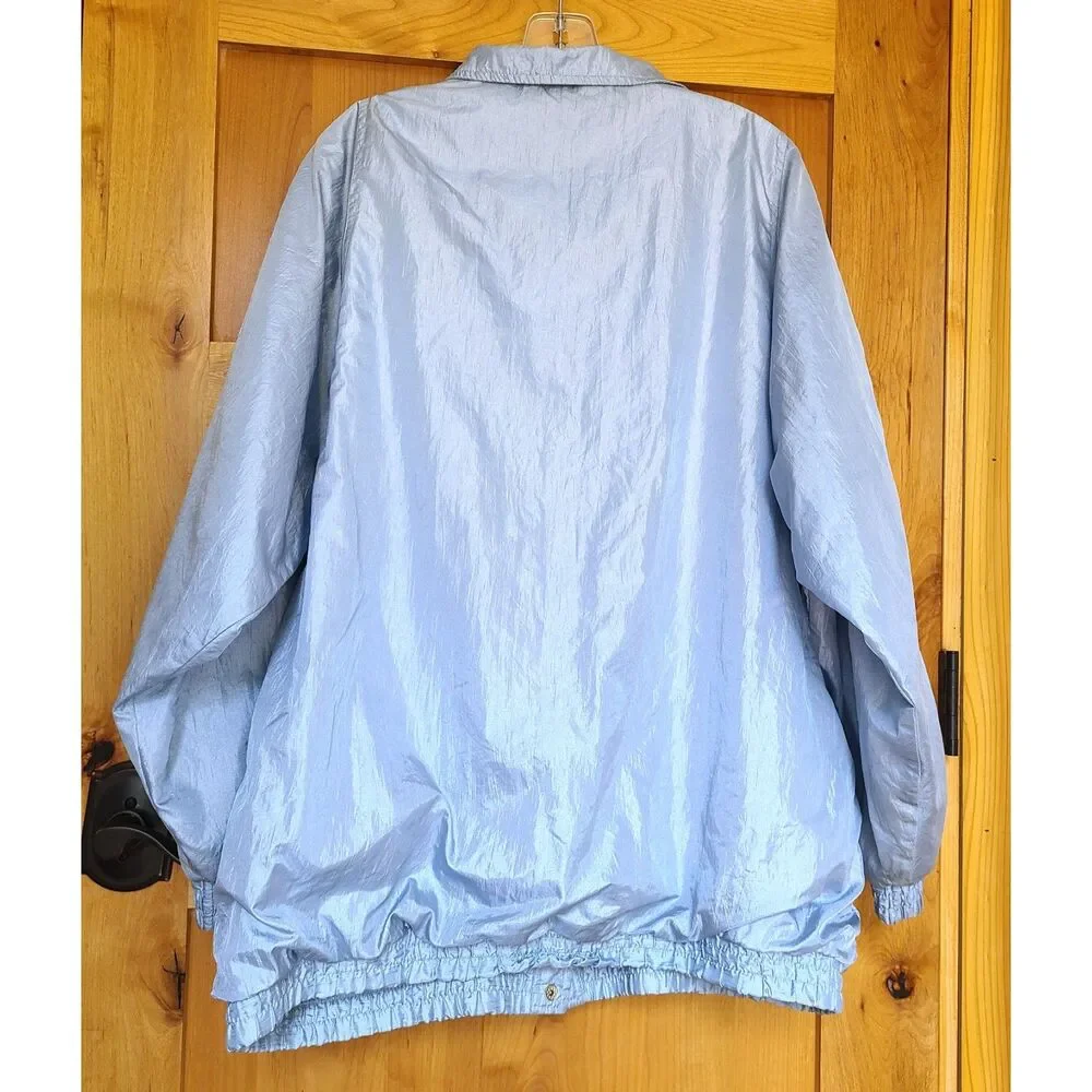 Tudor Court XL Embroidered Powder Blue‎ Floral Windbreaker Jacket Shiny Pastel